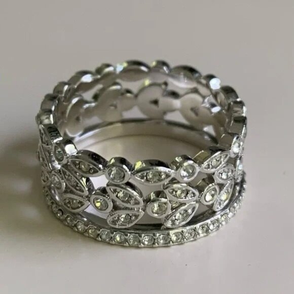 Stella & Dot Claudia Stackable Silver CZ Rings Bands - Picture 2 of 7